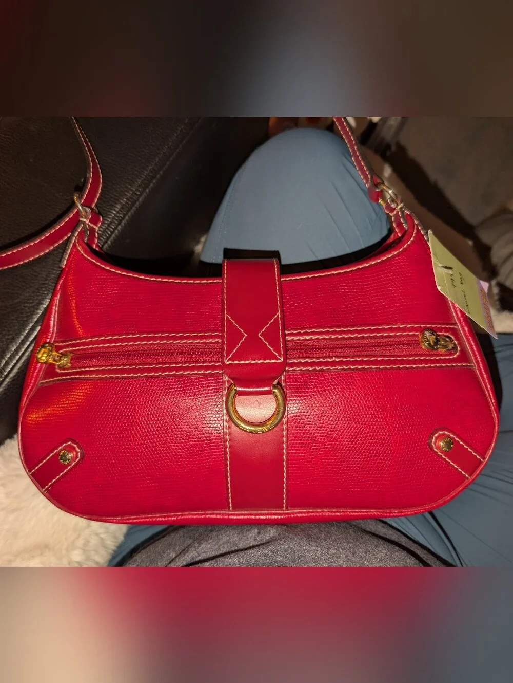 💄✨VEUC RARE Auth Lancel Lizard Skin Selleria Hobo Red Shoulder Bag